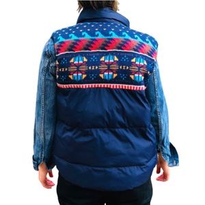ZARA Man Wool Pattern Retro Woven Blue Puffer Vest Size M